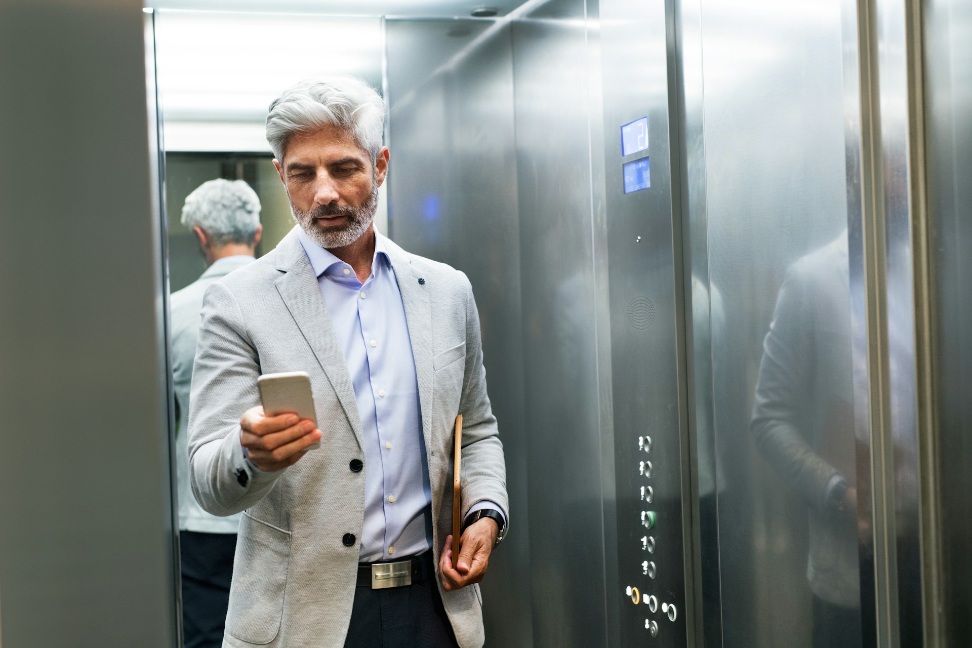 man in elevator